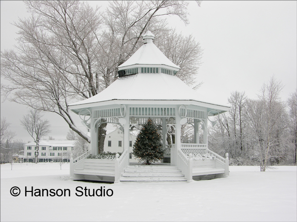 New London, NH - Gazebo with Christmas Tree